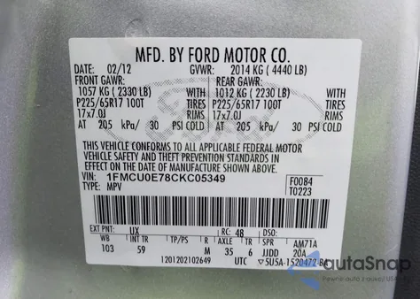 2012 Ford Escape Limited z USA, uszkodzony, nr VIN 1FMCU0E78CKC05349